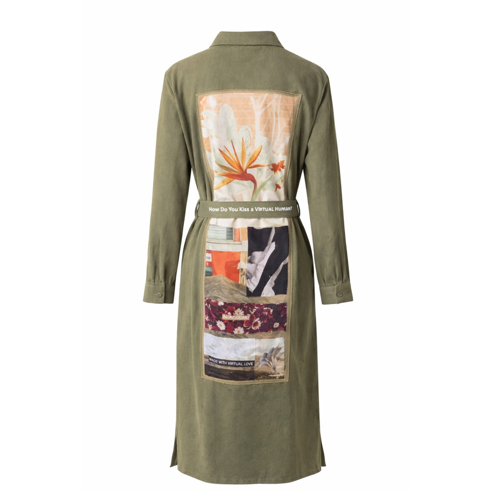 The Drop Imma Gram Olive Shirt Dress Belted Mixed Graphic Back Size M NWT Toyko